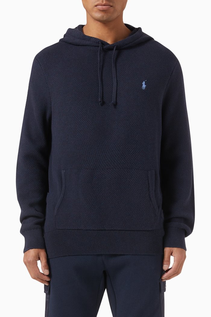 

Logo Hoodie in Knit Cotton, Blue
