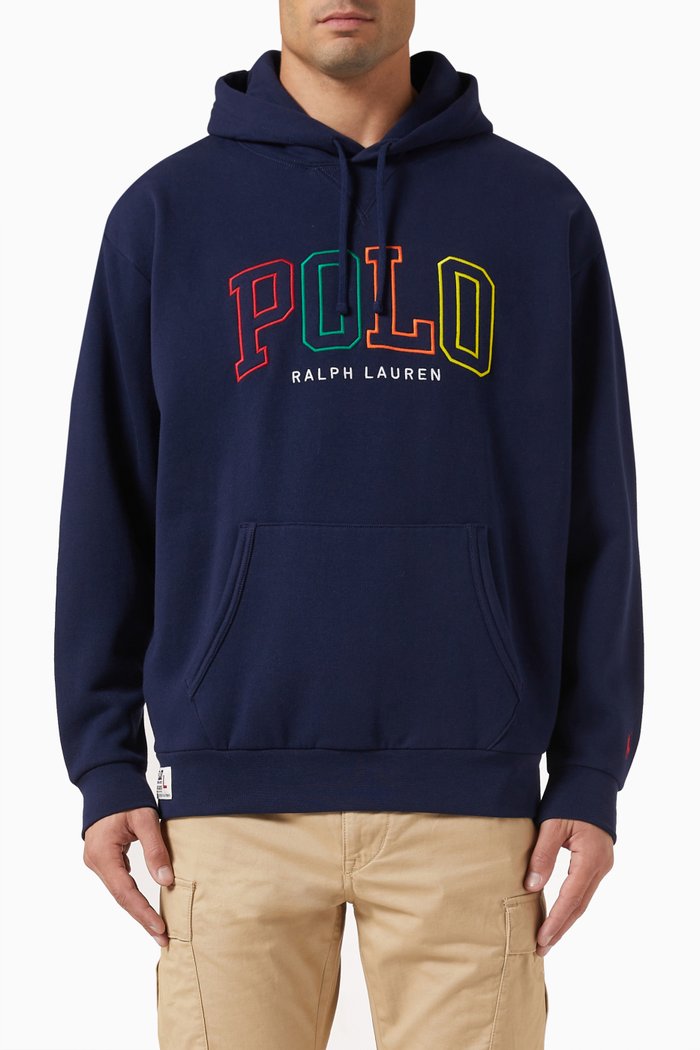 

Embroidered Logo Hoodie in Cotton-poly Blend, Blue