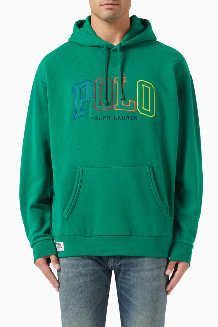 

Embroidered Logo Hoodie in Cotton-poly Blend, Green