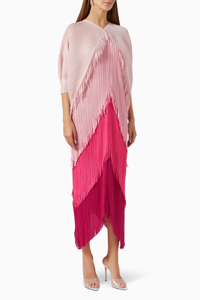 

Kimono Fringe Dress in Crinkled Nylon, Pink