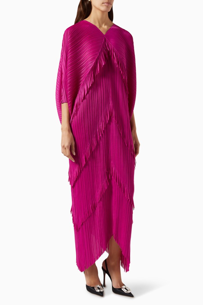 

Kimono Fringe Dress in Crinkled Fabric, Pink