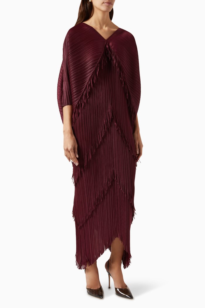 

Kimono Fringe Dress in Crinkled Nylon, Red