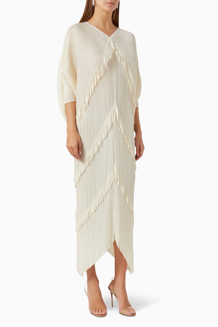 

Kimono Fringe Dress in Crinkled Nylon, White