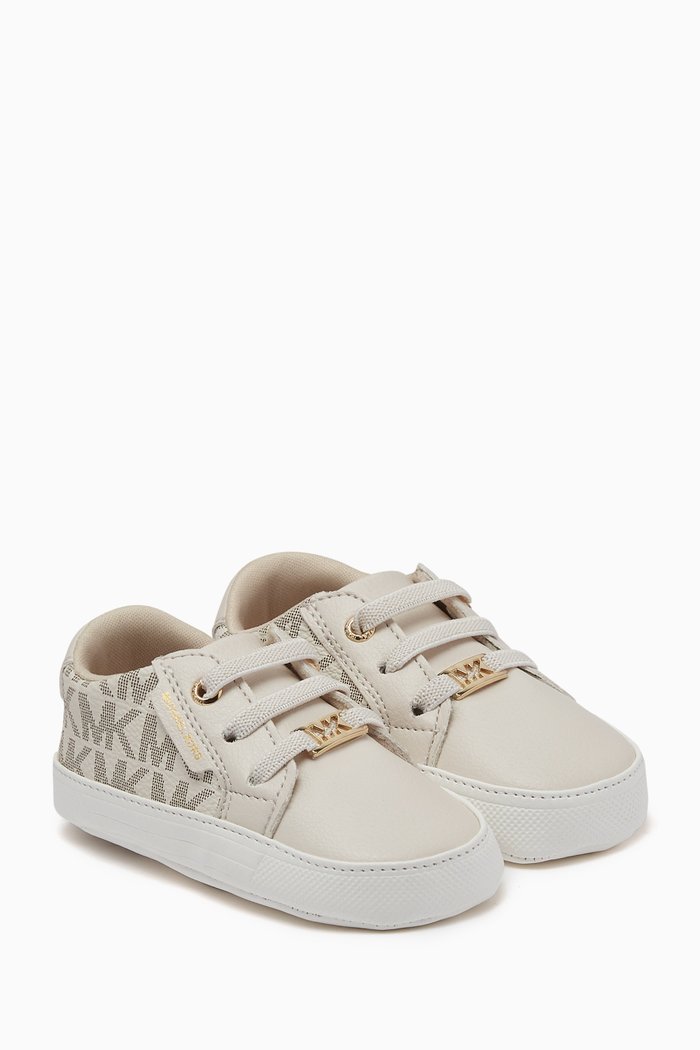 

Izetta Monogram Sneakers in Faux Leather & Rubber, Gold
