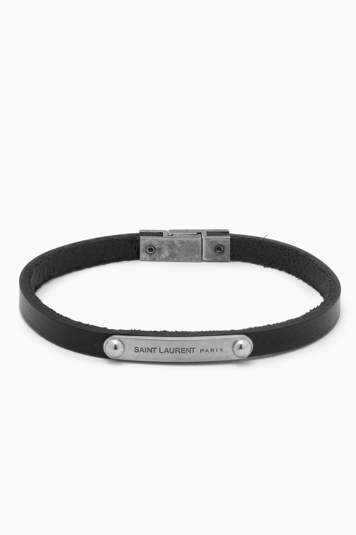 

ID Plaque Bracelet in Leather, Black