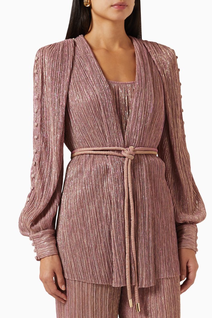 Shimmer Belted Jacket in Lurex Blend, Pink