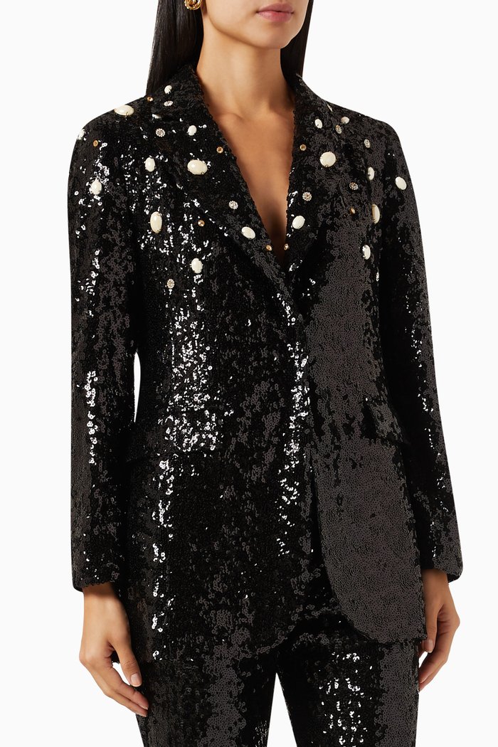 

Sequin-embellished Blazer Jacket, Black