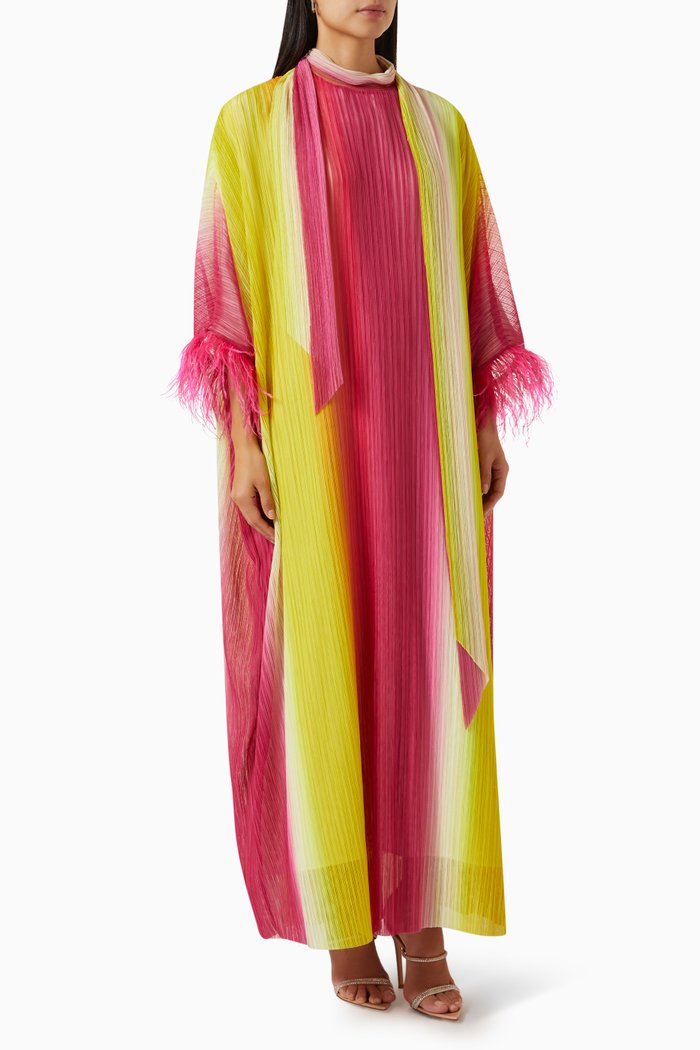 

Colour-block Feather-trimmed Maxi Dress, Multicolour