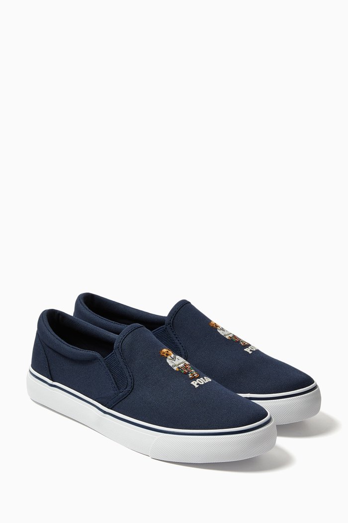 

Keaton Slip on Bear Sneakers in Canvas, Blue