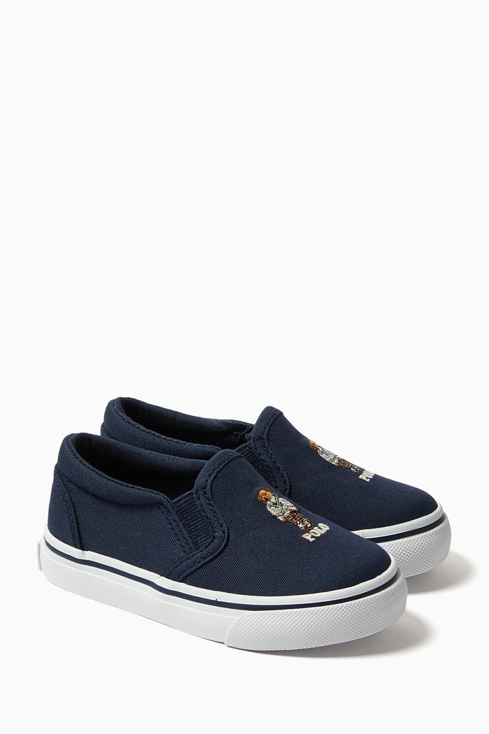 

Keaton Slip on Bear Sneakers in Canvas, Blue