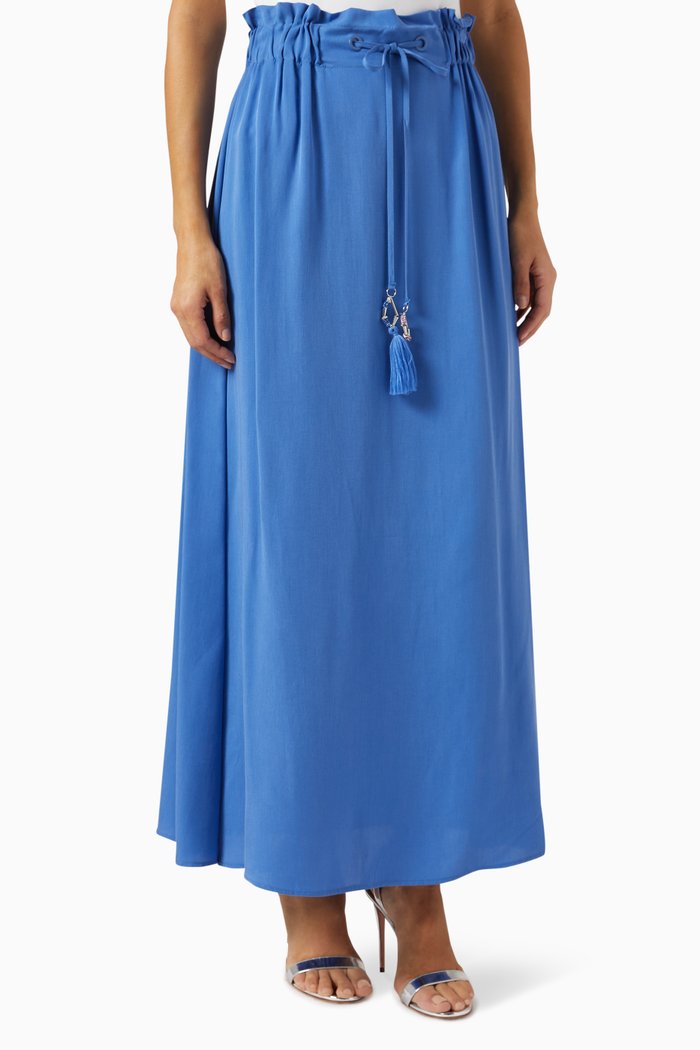 

Tassel-tipped Maxi Skirt in Tencel, Blue