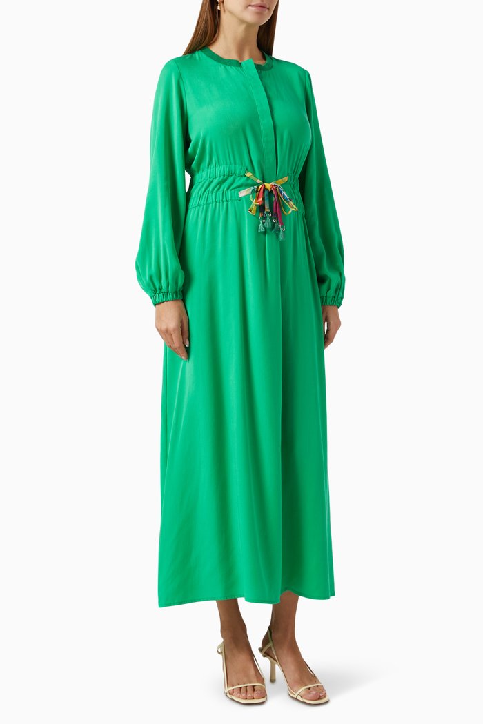 

Drawstring Maxi Dress in Tencel, Green