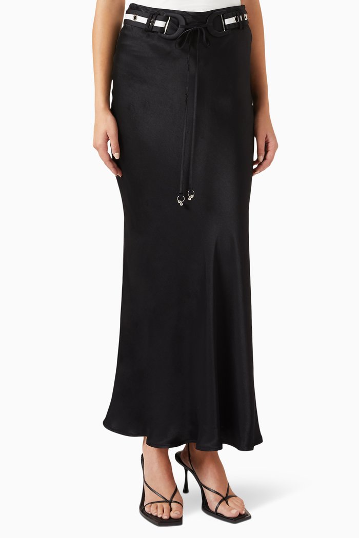 

Belted Midi Skirt in Viscose, Black
