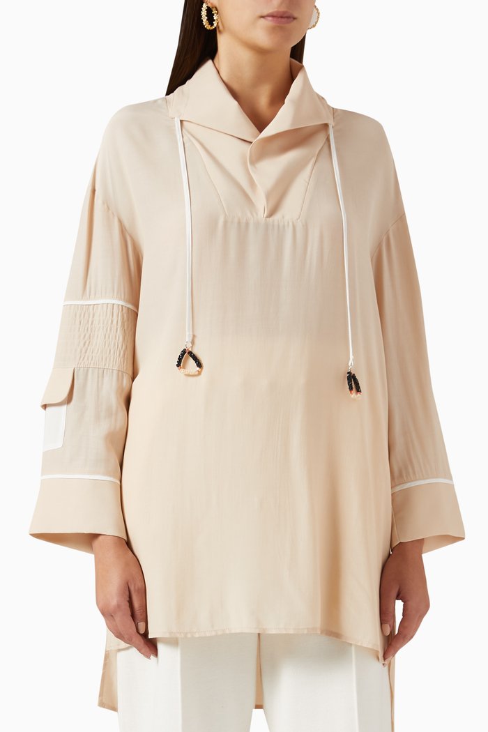 

V-neck Long Top in Viscose, Neutral