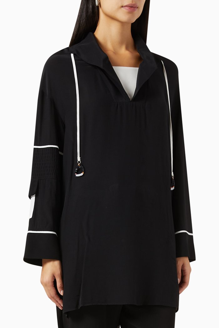 

V-neck Long Top in Viscose, Black