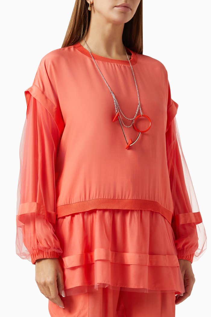 

Necklace-detail Tiered Blouse in Viscose, Orange