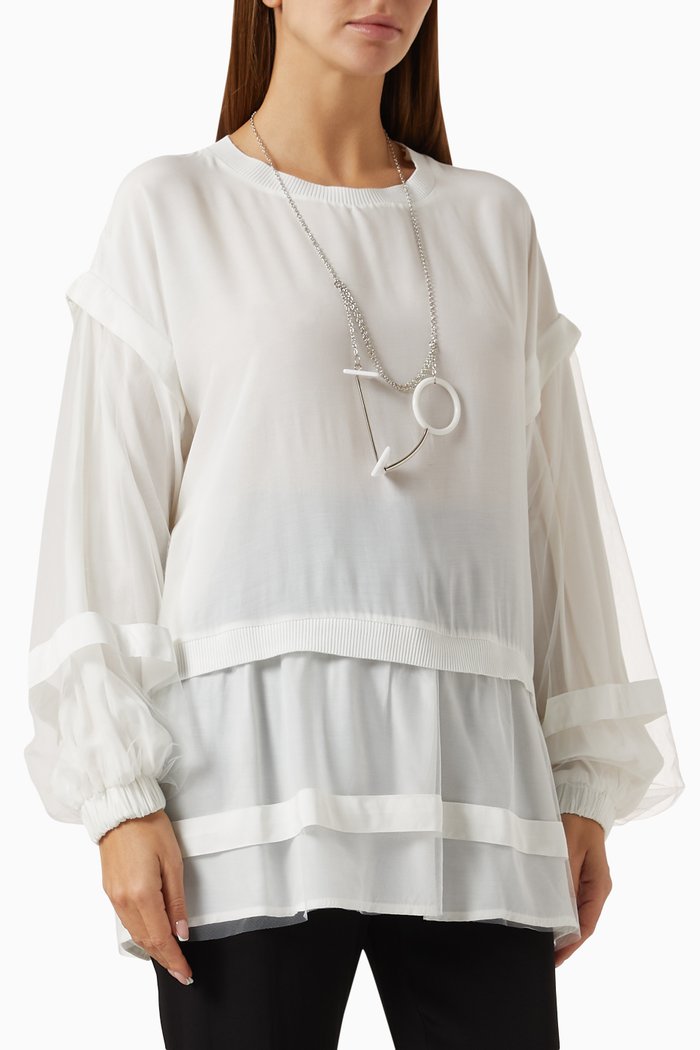 

Necklace-detail Tiered Blouse in Viscose, White