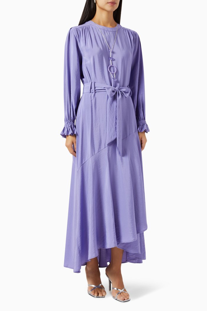 

Necklace-detail Flared Maxi Dress in Viscose-blend, Purple