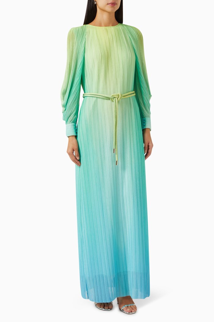 

Ombré Belted Maxi Dress in Plissé, Blue