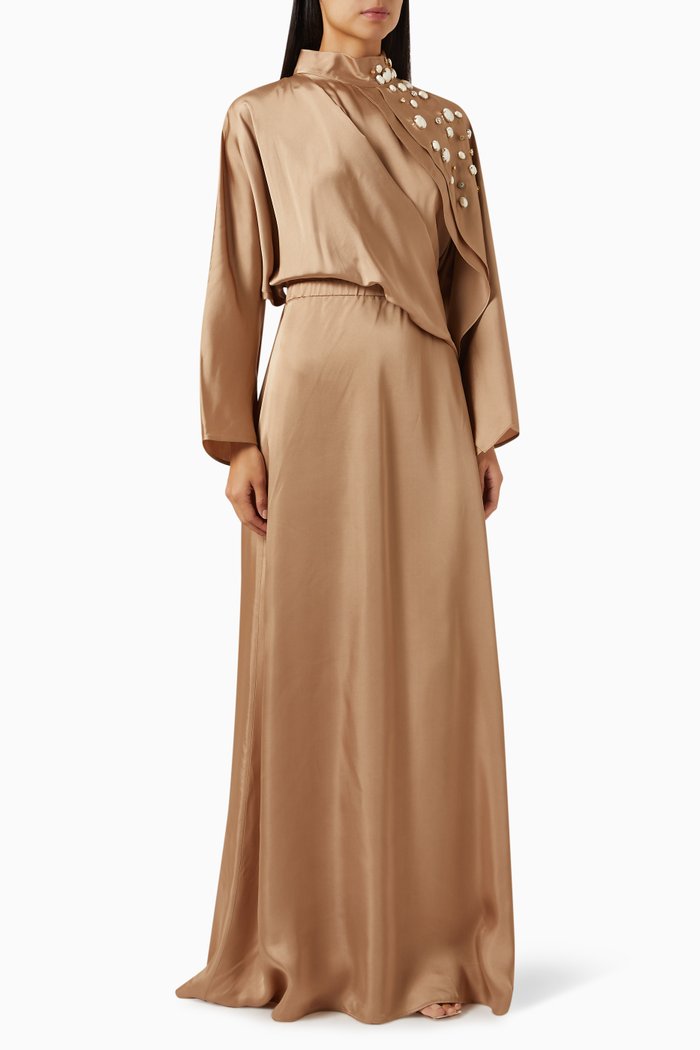 

Draped Crystal-embellished Maxi Dress, Neutral
