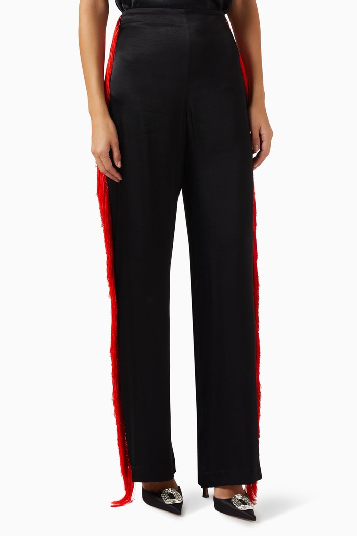 

Fringe-trimmed Pants in Viscose-blend, Black