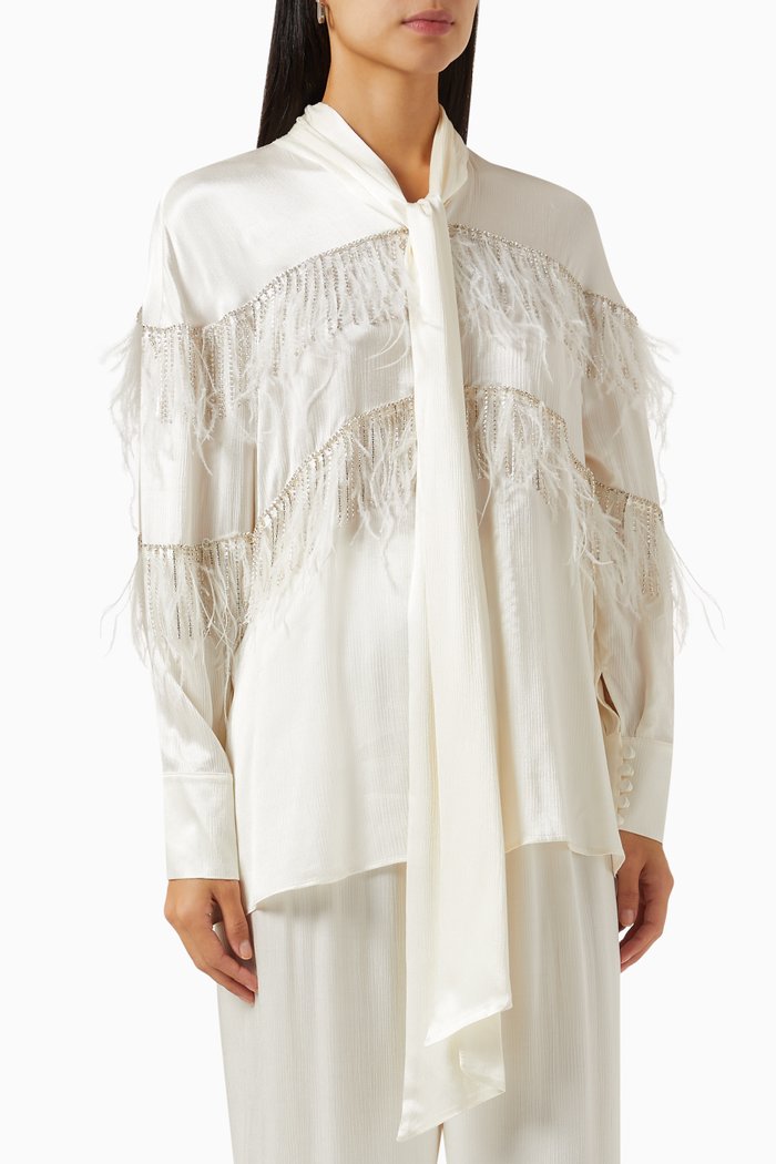 

Feather-trimmed Embellished Top in Viscose, White