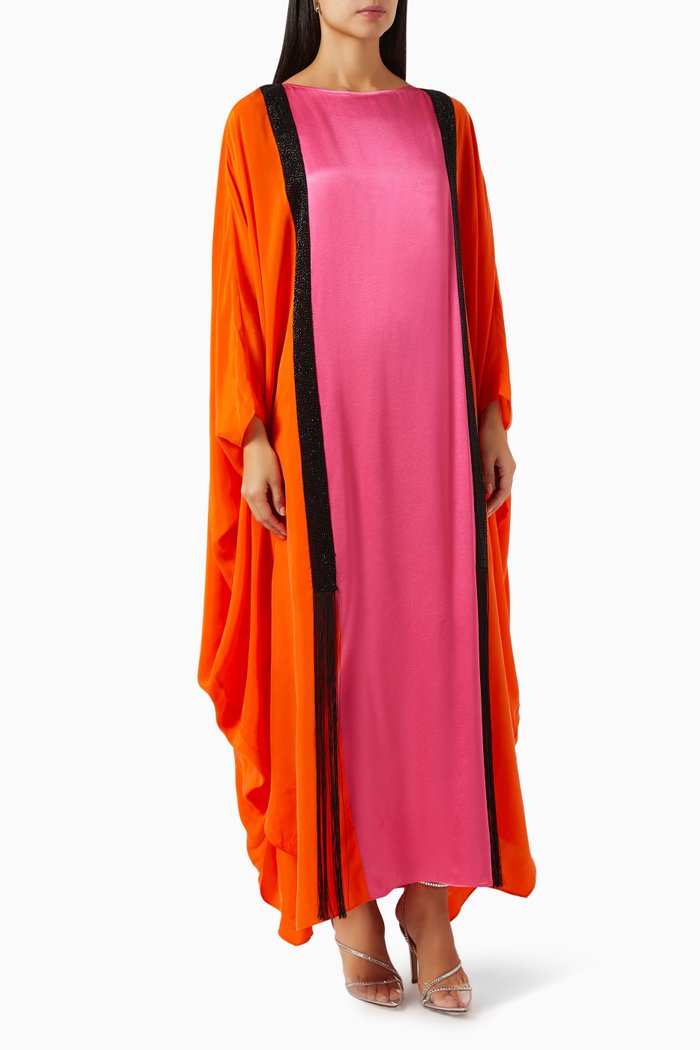 

Embellished Colour-block Maxi Dress in Viscose-satin, Pink