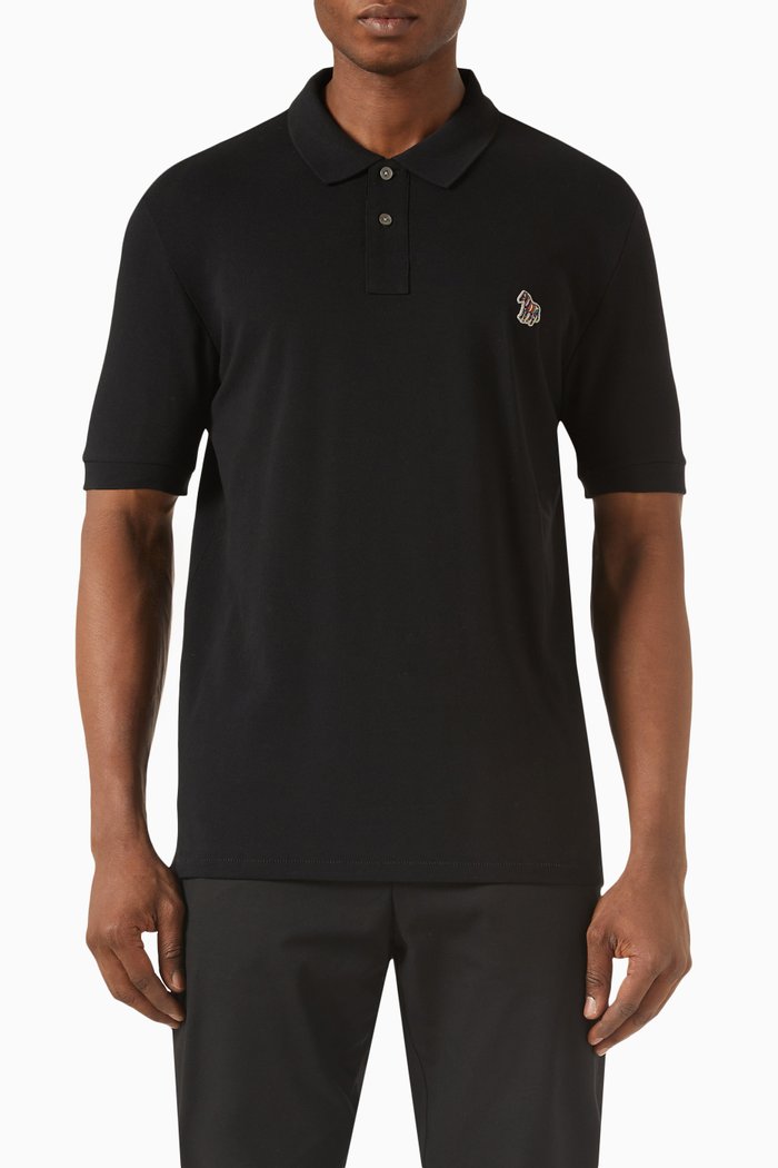 Zebra Logo Polo Shirt in Cotton, Black