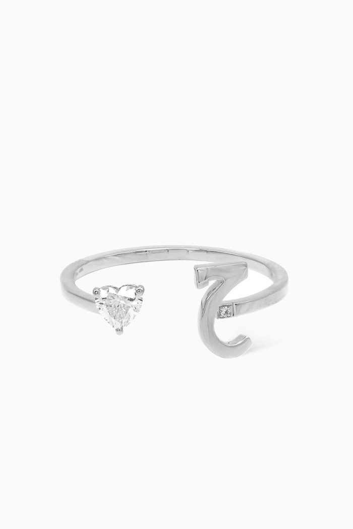 

Glam Your Initial Love - Letter "Jeem" Ring in 18kt White Gold