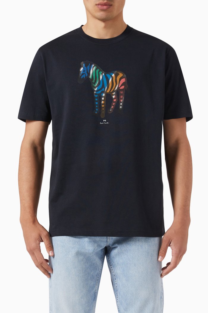 

Zebra Logo Print T-shirt in Organic Cotton Jersey, Blue
