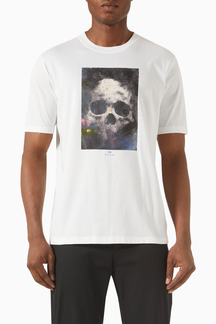 

Skull Print T-shirt in Organic Cotton, White