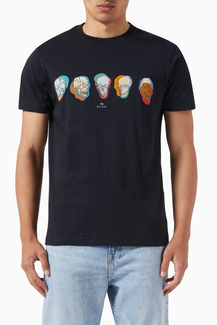 

Skull Line Up T-Shirt in Organic Cotton Jersey, Blue