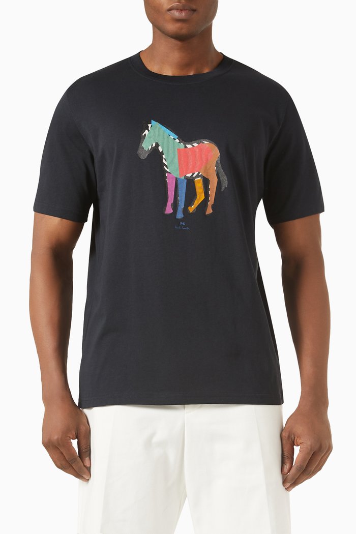 

Zebra Logo Print T-shirt in Organic Cotton, Blue