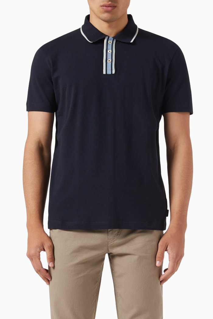 

Tipped Polo in Cotton, Blue
