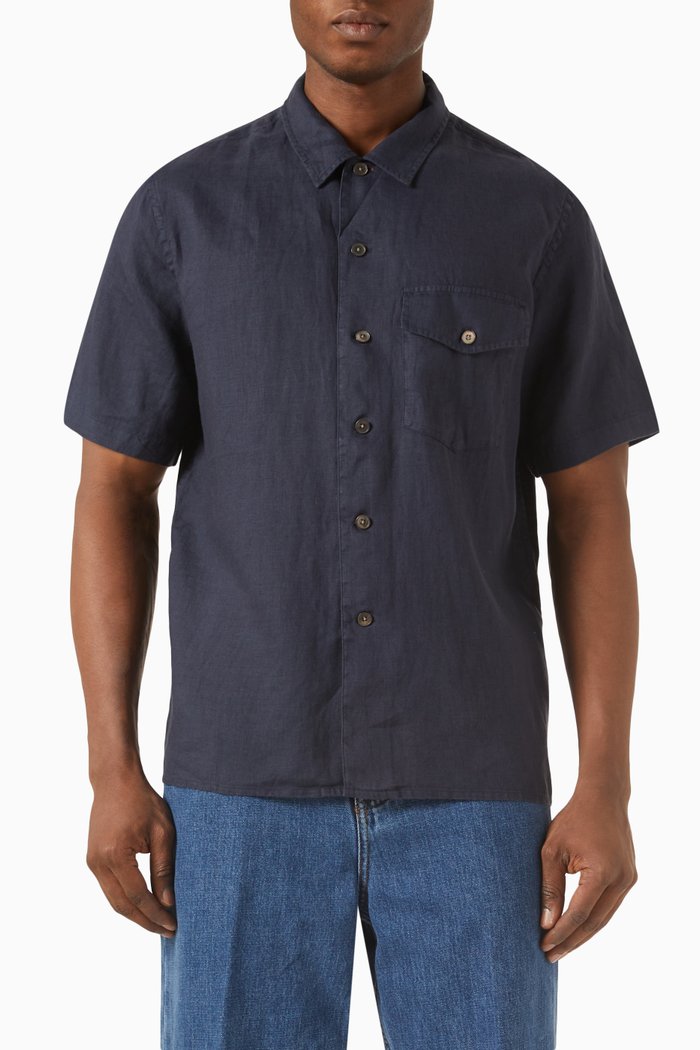 

Chest Pocket Shirt in Linen, Blue