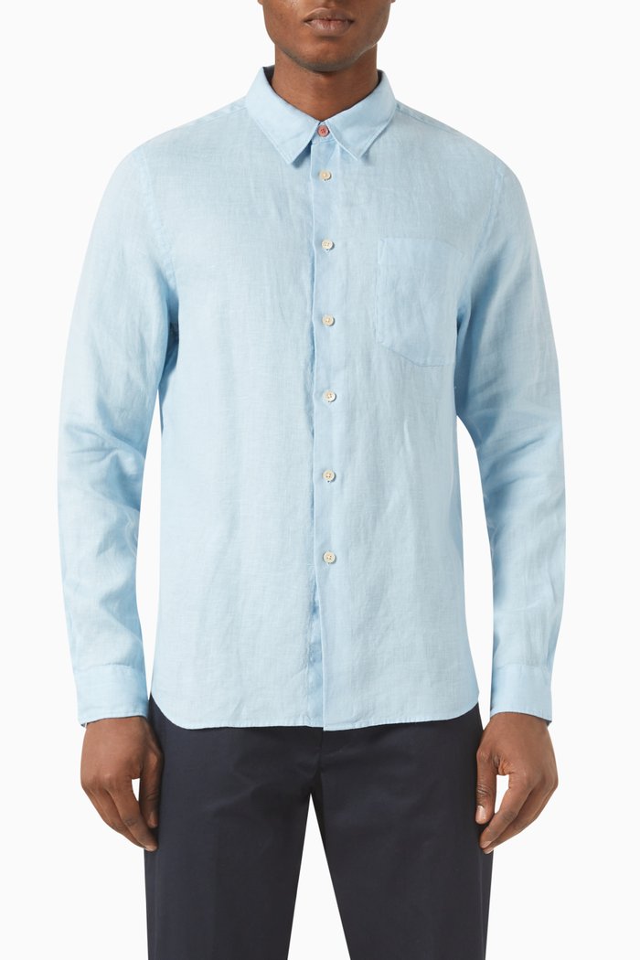 

Tailored Fit Shirt in Linen, Blue