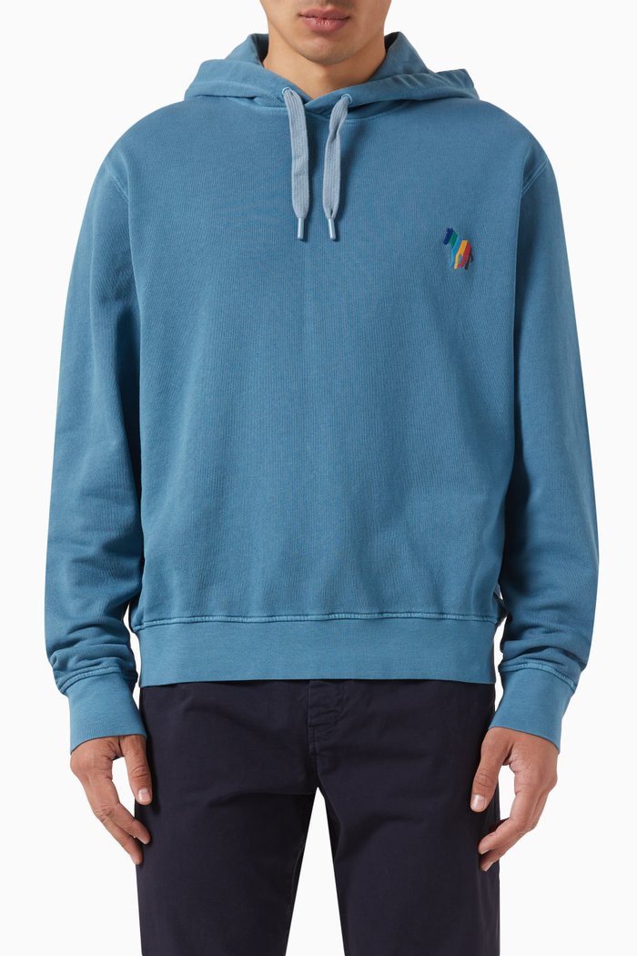 

Broad Stripe Zebra Hoodie in Cotton, Blue