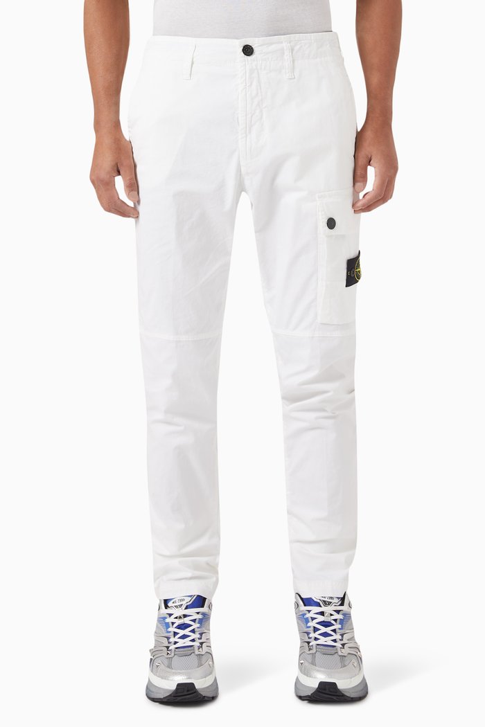 

Compass Logo Patch Cargo Pants in Cotton Stretch, White