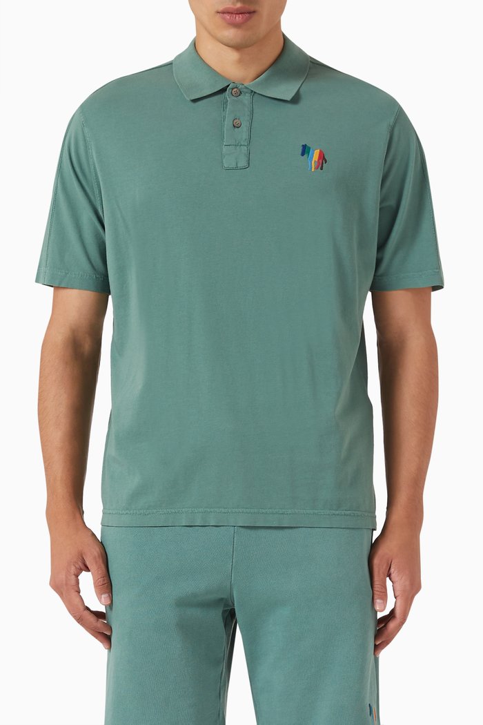 

Striped Zebra Logo Polo Shirt in Organic Cotton, Green