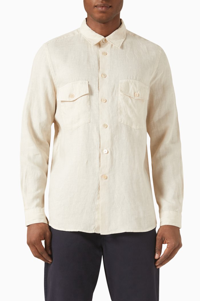 Regular Fit Shirt in Linen, Neutral