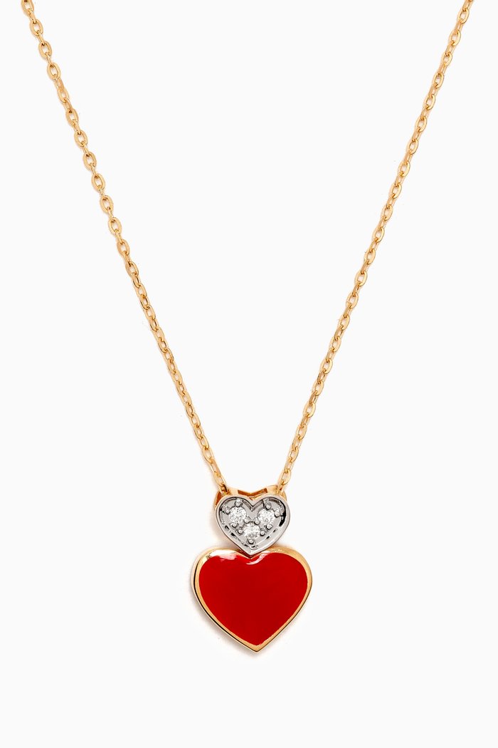 Two-way Studded Diamond & Ceramic Heart Pendant Necklace in 18kt Gold, Yellow