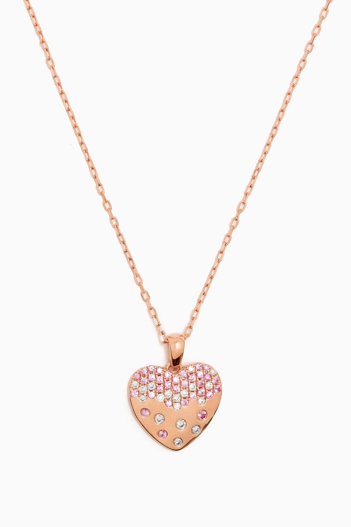 Studded Diamond & Sapphire Heart Pendant Necklace in 18kt Rose Gold, Yellow