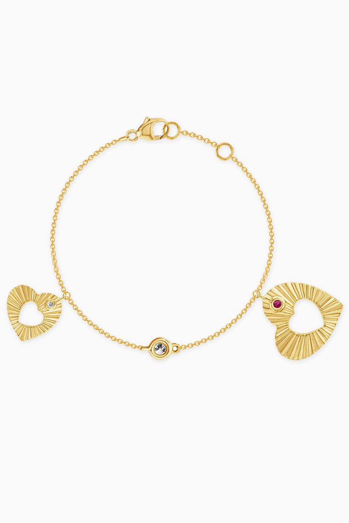 

Farfasha Sunkiss Hearts Ruby & Diamond Bracelet in 18kt Yellow Gold