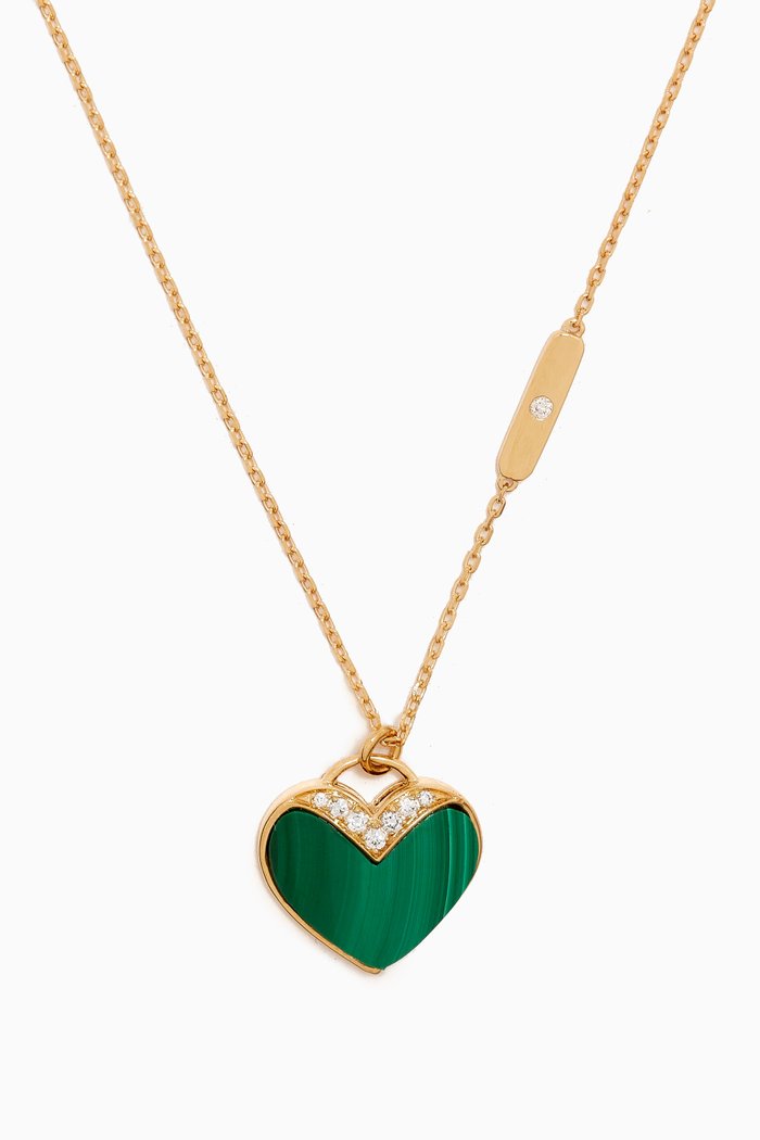 

Studded Diamond & Malachite Heart Pendant Necklace in 18kt Gold, Yellow
