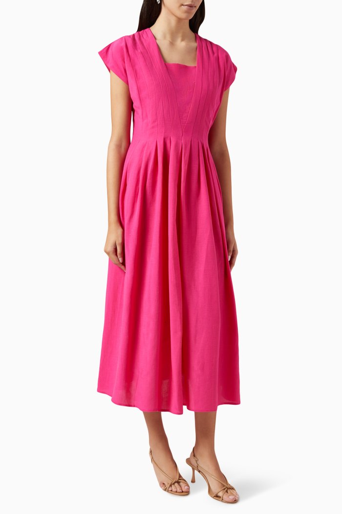 

Pleated Midi Dress in Tencel-blend, Pink