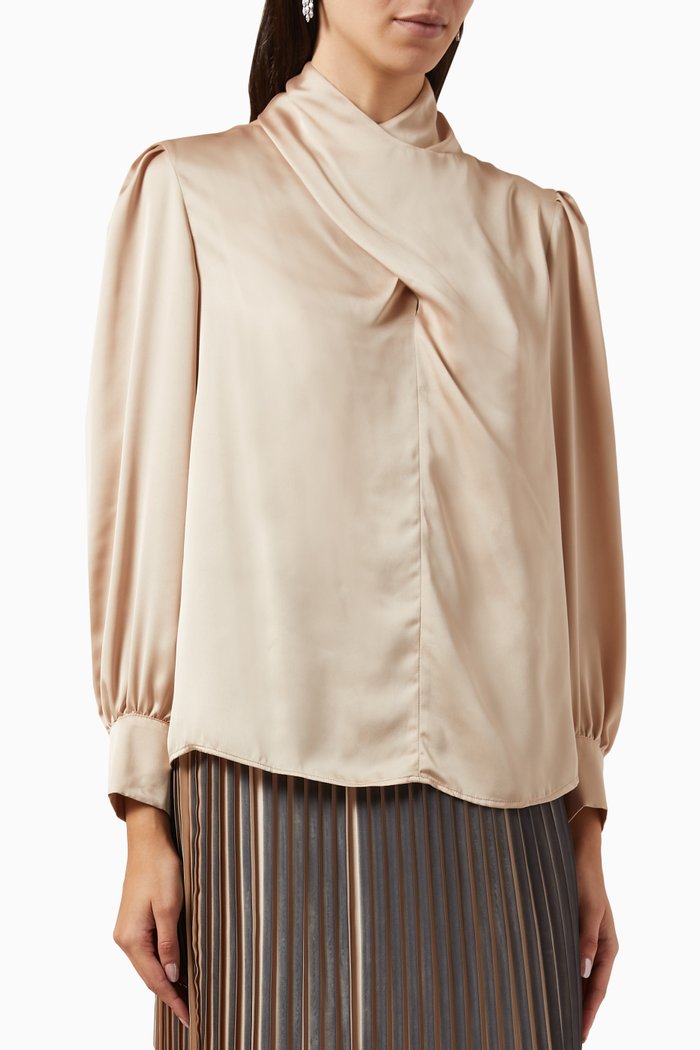

Draped-neck Top in Satin, Gold