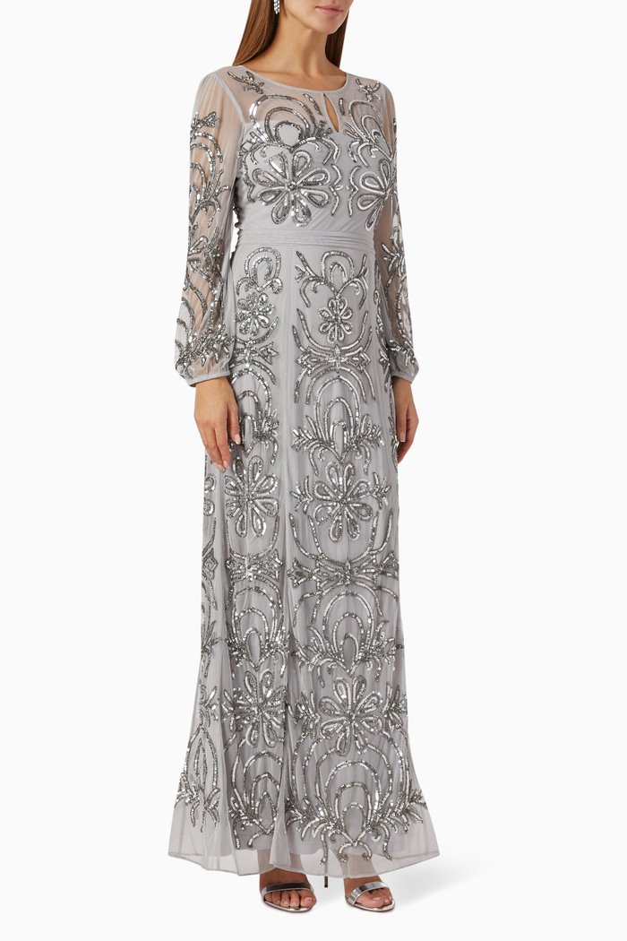 

Embellished Floral Maxi Dress, Grey