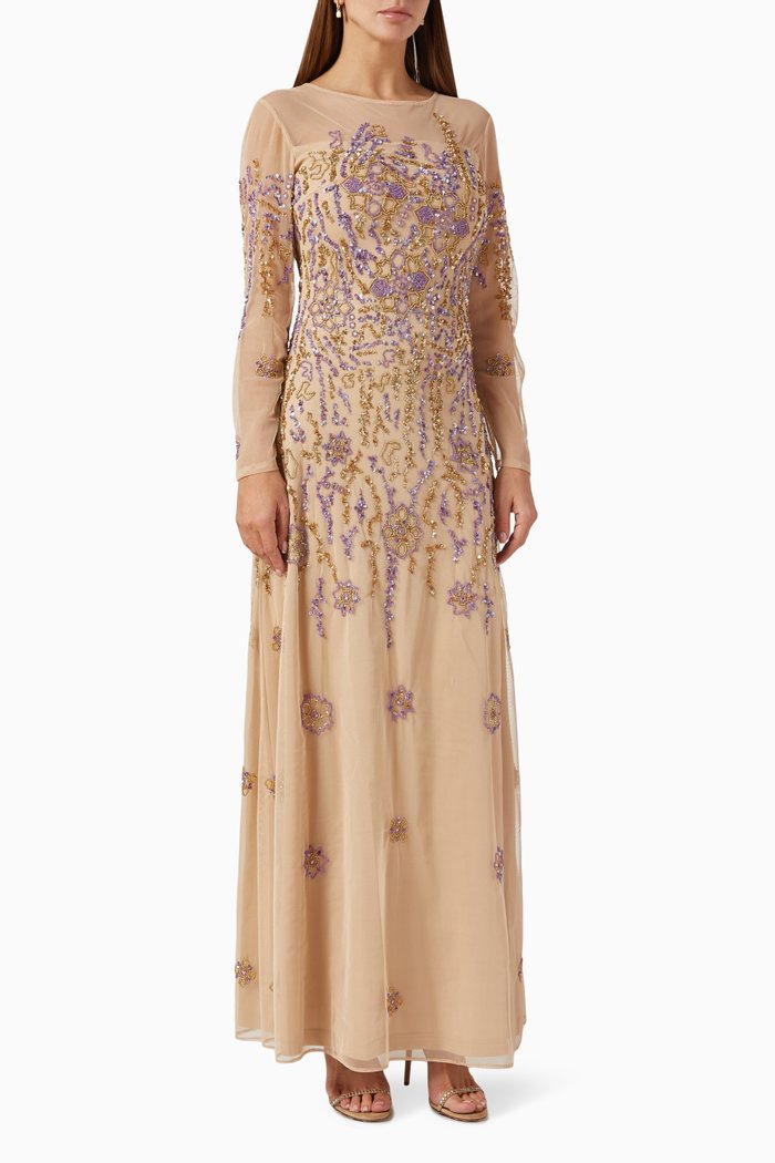 

Beaded Floral Gown in Tulle, Neutral