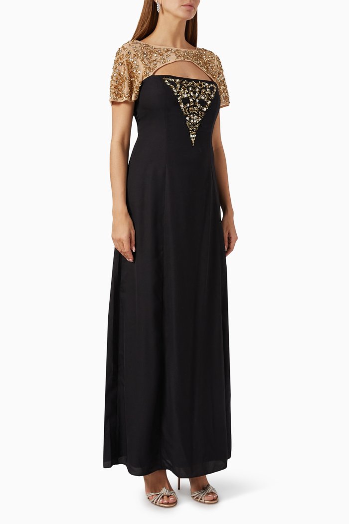 

Beaded Embellished Dress in Crepe, Black