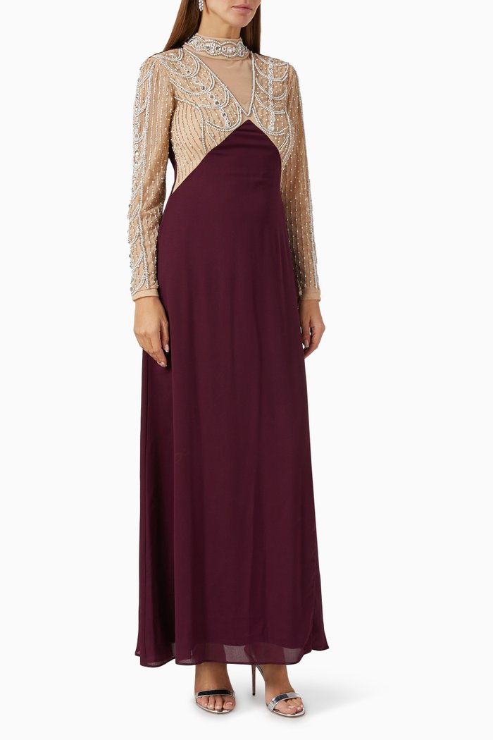 

Embellished Maxi Gown in Crepe, Red